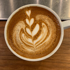 Heart shaped creme in a coffee latte in Seattle, Washington