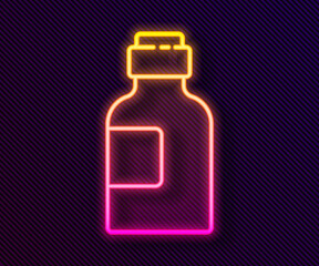 Glowing neon line Bottle of medicine syrup icon isolated on black background.  Vector Illustration