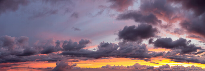 Beautiful Panoramic View of Cloudscape during a colorful sunset or sunrise. Taken on the West Coast...
