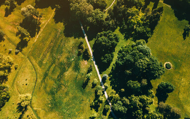 Aerial drone photo of beautiful city park during summer, green nature.