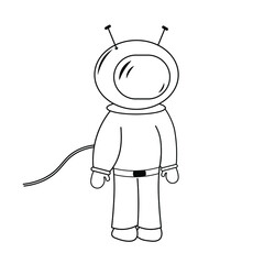 Space man isolated childish line drawing astronaut vector illustration