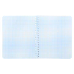 Open Notepad isolated on a white background, mockup, copy space. An empty notebook in a cage with space for your text. Notepad template for the designer. Office supplies, empty school notebook