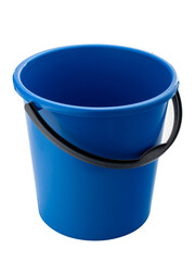 blue plastic bucket with black handle