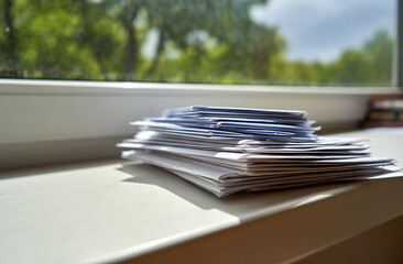 Stack of envelopes near the window