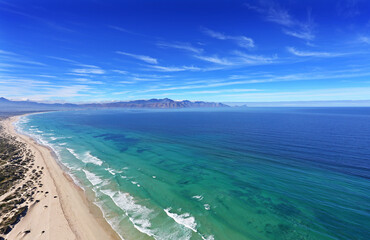 Cape Town, Western Cape / South Africa - 04/26/2019: Aerial photo of Macassar Beach