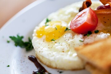 Closeup of Bacon and Egg