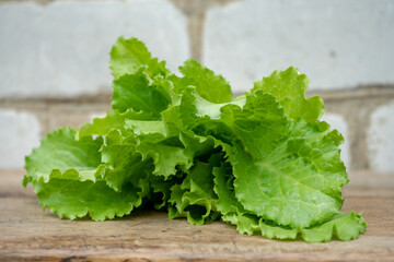 young green salad on wooden cutting board