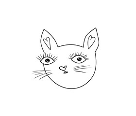 doodle adorable cat. Funny, cute, hugge, hand drawn illustration for poster, banner, print, decoration kids playroom or greeting card.