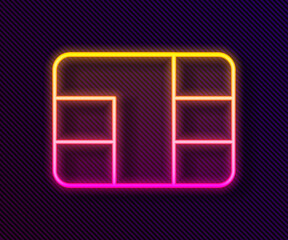 Glowing neon line Credit card with chip icon isolated on black background. Contactless payment.  Vector Illustration