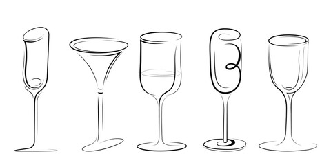 Set of stylized glasses. Design elements. Hand-drawn. Isolated on white	
