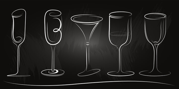 Set of stylized glasses. Design elements. Hand-drawn. Isolated on chalkboard	
