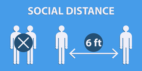 Social Distance - 6 Feet pictogram - vector. Banner. Concept Preventive measures of protection.