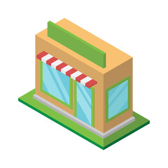 Shop building icon isometric 3D market online store business symbol vector illustration