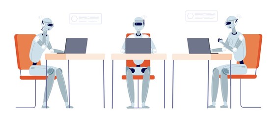 Chatbot customer support. Modern robot chatting, bot service or hotline. Smart technology in business, cyborg operator vector illustration. Service support chatbot, conversation online