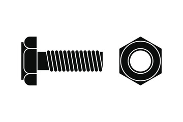 Black nut and bolt icon. Vector stock flat icon isolated on a white background.