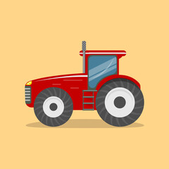 
Red heavy tractor icon on orange background isolated agriculture vector illustration
