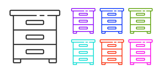 Black line Drawer with documents icon isolated on white background. Archive papers drawer. File Cabinet Drawer. Office furniture. Set icons colorful. Vector Illustration.