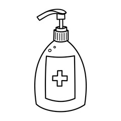 Doodle outline of a hand sanitiser bottle, naive style vector isolated against a white background