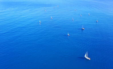 Cape Town, Western Cape / South Africa - 11/22/2019: Aerial photo of yachts in the ocean