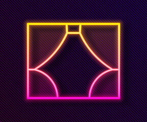 Glowing neon line Curtain icon isolated on black background. For theater or opera scene backdrop, concert grand opening or cinema premiere. Vector Illustration.