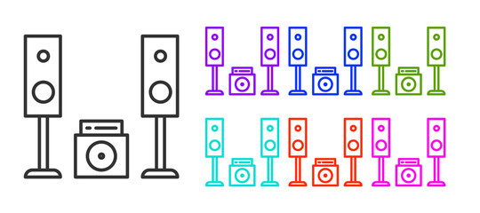 Black line Home stereo with two speaker s icon isolated on white background. Music system. Set icons colorful. Vector Illustration.