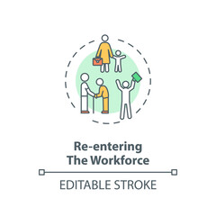 Re entering workforce concept icon. Work for elderly and young mother. Corporate employee. Search for job idea thin line illustration. Vector isolated outline RGB color drawing. Editable stroke