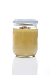 Nutrition concept - Healthy meals in glass jars over white background. Healthy take-away lunch jar. 