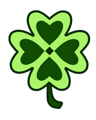Fototapeta premium Bright green four-leaf clover - vector full color picture for logo or pictogram. Four-leafed leaf - green, stylized for corporate identity, a symbol of Ireland and St. Patrick's Day.