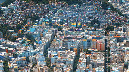 Aerial view of Rio's Rocinha favela, Brazil. Aerial view of Rio de Janeiro from helicopter. 