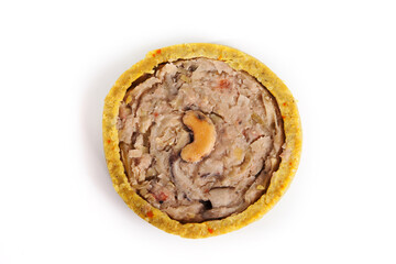 Nutrition concept -Healthy small quiche over white background. Healthy food, Diet, Detox, Clean Eating or Vegetarian concept.
