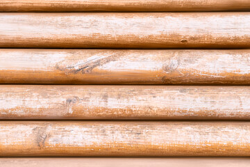 Wooden bars background. Rustic plank wallpaper. Empty pine desk template.