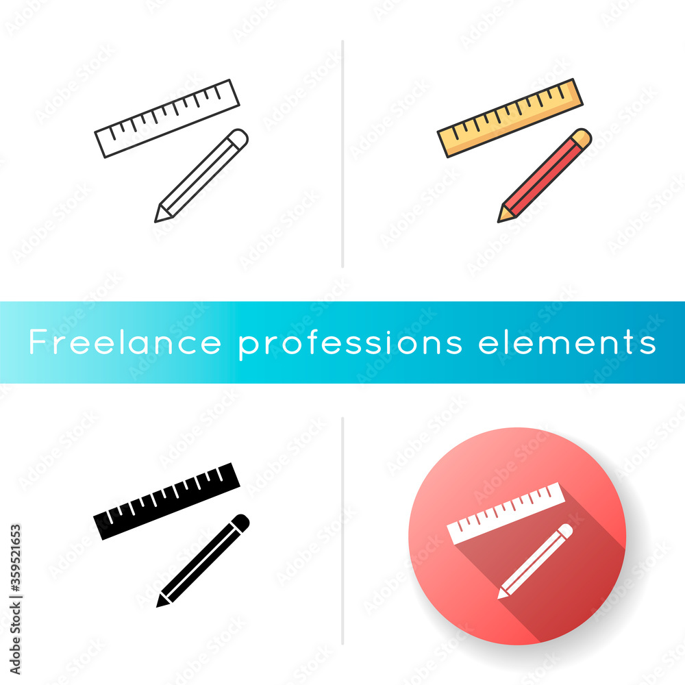 Poster pen and ruler icon. stationary for school. writing tool for geometry class. drawing instrument for p