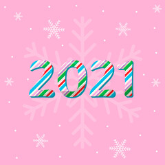 2021 candy text effect. Vector illustration. Pink background.