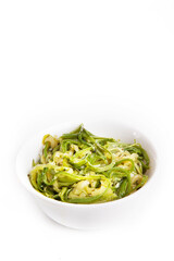 Nutrition concept - Healthy food, Diet, Detox, Clean Eating or Vegetarian concept. Healthy pasta in a white bowl over white background