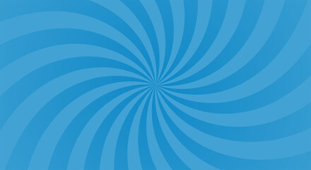 Sunburst background with blue ray. Spiral curved rotating background with rays.