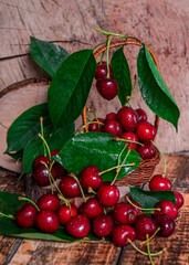 Red ripe sweet cherries. Tasty and healthy food. Sweet berry