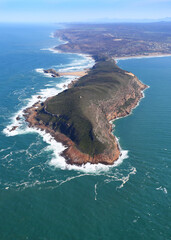 Plettenberg Bay, Western Cape / South Africa - 08/28/2017: Aerial photo of Robberg Peninsula
