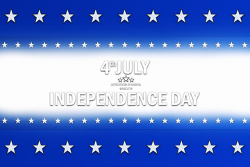 4th of July, Independence Day text sign over a background with blue color and white stars