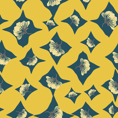 Grapic shapes with floral seamless vector pattern. Surface print design for fabrics, stationery, and packaging.