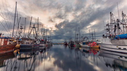 Amazing reflection at Comox harbour on Vancouver Island, British Columbia, Canada