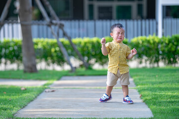Asian little boy is crying and screaming capricious.Expression feeling unhappy reaction and whims of children.Emotional disorders.