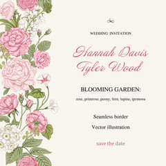 Seamless border with flowers. Blooming  garden. Vector illustration.