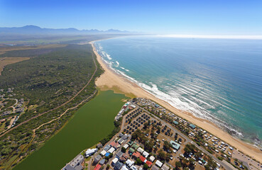 Hartenbos, Western Cape / South Africa - 02/05/2019: Aerial photo of Hartenbos River Mouth