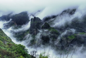 Misty Mountain Landscape at Tamhini Ghat during Monsoon