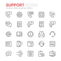 Collection of technical support related line icons. 48x48 Pixel Perfect. Editable stroke