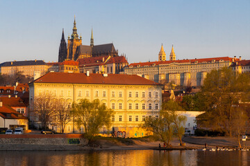Panorama of Hradcany at sunrise, Czech Republic