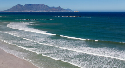 Cape Town, Western Cape / South Africa - 11/02/2011: Aerial photo of Table Bay with Table Mountain in the background