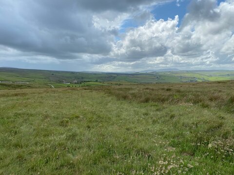 Landscape view, over the moors, with heavy rain clouds near, Wycoller, Colne, UK