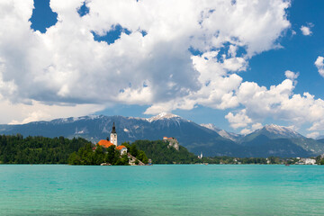Lake Bled with mountains in Slovenia