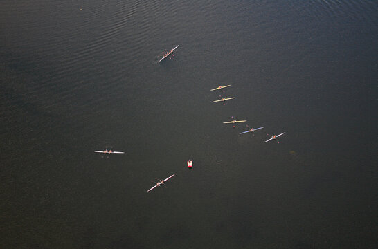Germiston, Gauteng / South Africa - 02/25/2009: Aerial photo of a few paddlers